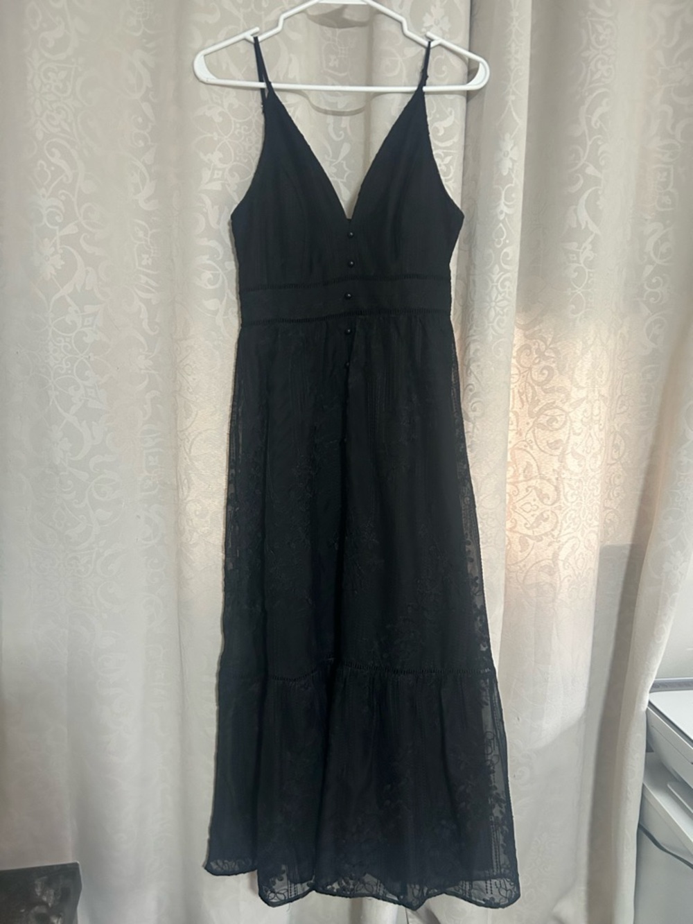 Simplee Embroidery Button front Maxi Dress black Flowy Boho